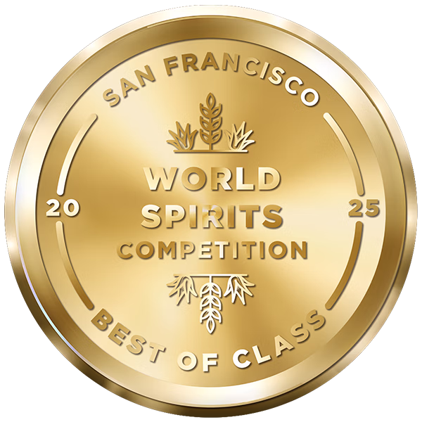 Circular gold medal emblem for San Francisco World Spirits Competition Best of Class 2025 award.