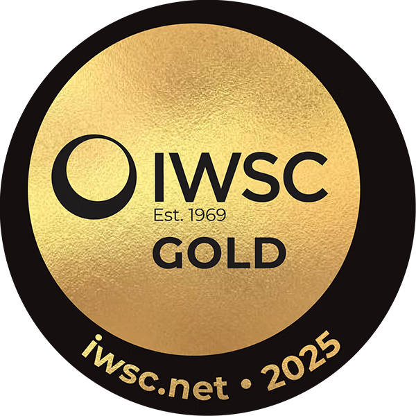 IWSC Gold Medal award badge with gold disc, black text, established 1969.